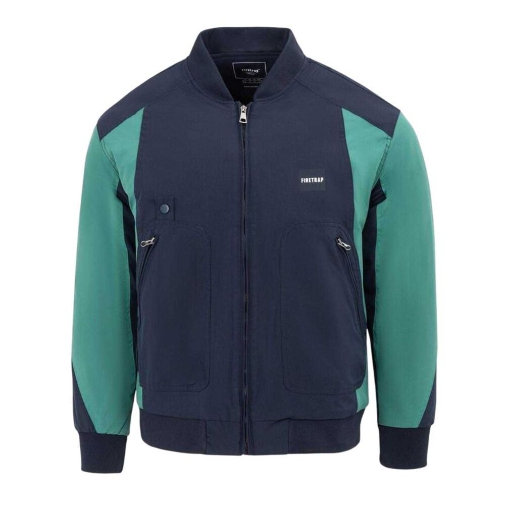 Firetrap Mens Colour Block Bomber Jacket / Navy
